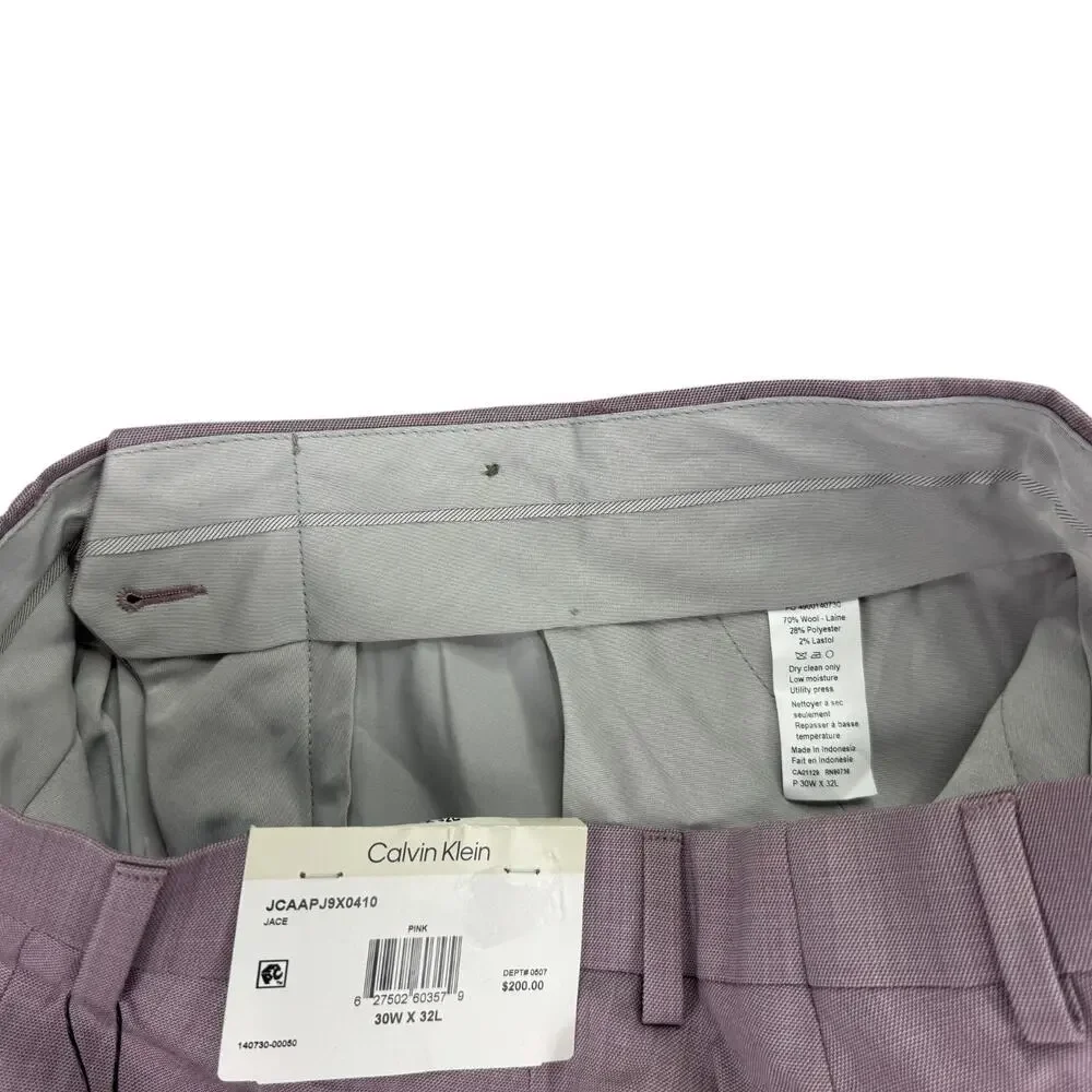 Calvin Klein Mens Jace Slim Fit Sharkskin Wool Blend Suit Pants Pink 30x32